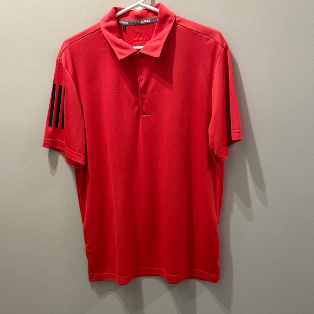 Adidas Men's Pink/Red Polo with Black Accents